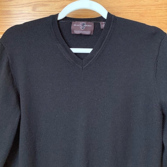 BLACK BROWN 1826 Black Merino Wool V-Neck Sweater Size M - Picture 4 of 13